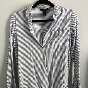 Blue and White Stripped Button Up Top